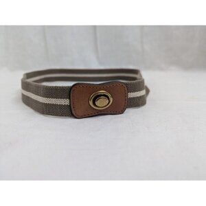 Vintage leather & elastic belt size small, gold detail tan & cream 32" long O17